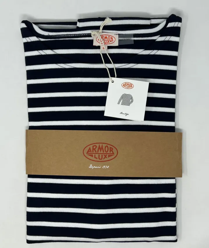 ARMOR LUX CAMICIA BRETONE COTONE SPESSO RIGA BLU/BIANCO