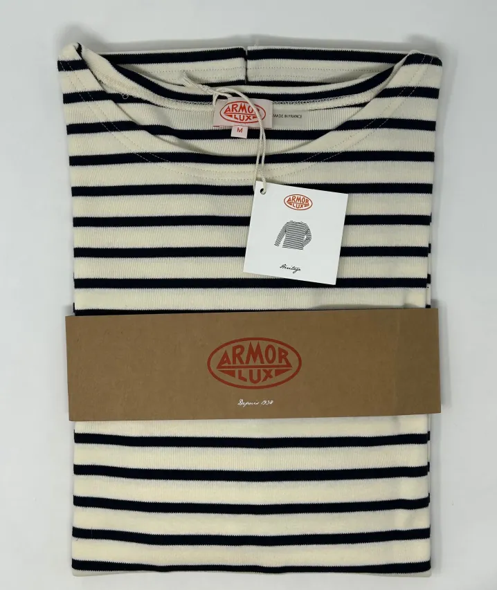 ARMOUR LUX CAMICIA BRETONE COTONE SPESSO RIGA BIANCO/BLU