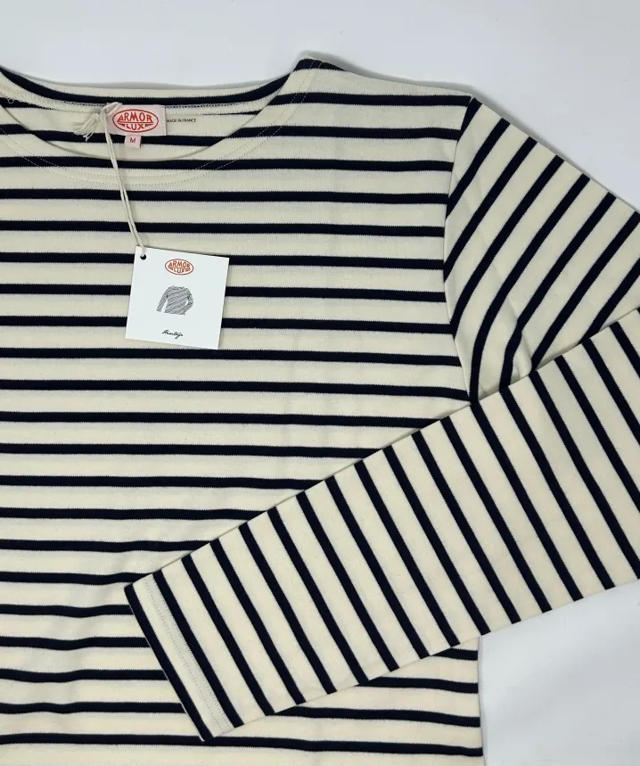 ARMOUR LUX CAMICIA BRETONE COTONE SPESSO RIGA BIANCO/BLU
