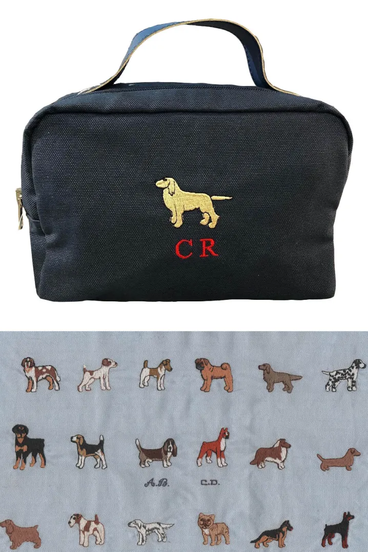 BEAUTY CASE RICAMATO CON IL TUO CANE E LE TUE INIZIALI DOG LOVERS