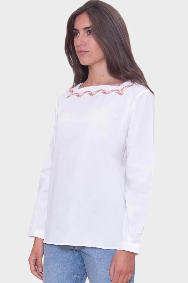 BLUSA LINDA BIANCA SCOLLO QUADRATO CON SERPENTINA