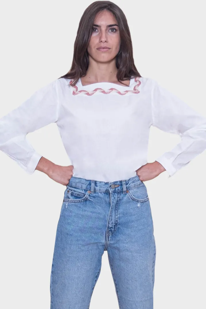 BLUSA LINDA BIANCA SCOLLO QUADRATO CON SERPENTINA