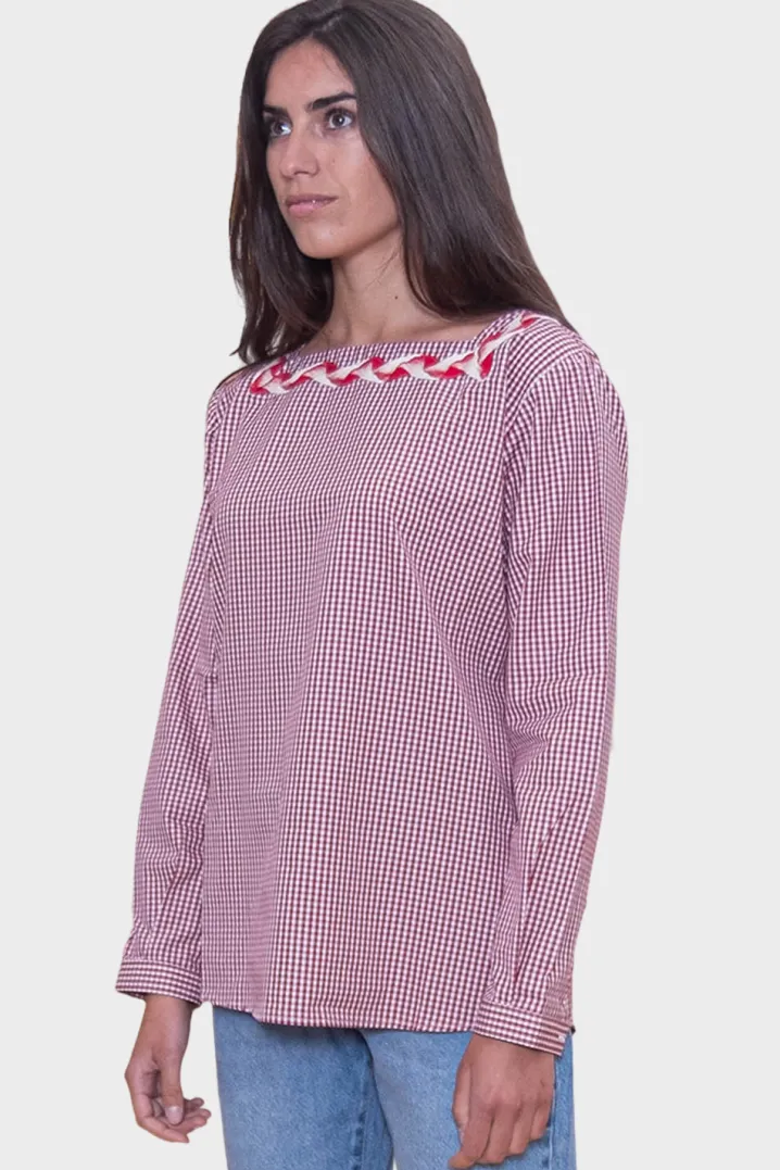 BLUSA LINDA VICHY SCOLLO QUADRATO CON SERPENTINA