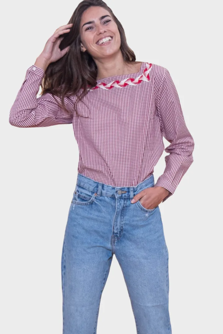 BLUSA LINDA VICHY SCOLLO QUADRATO CON SERPENTINA
