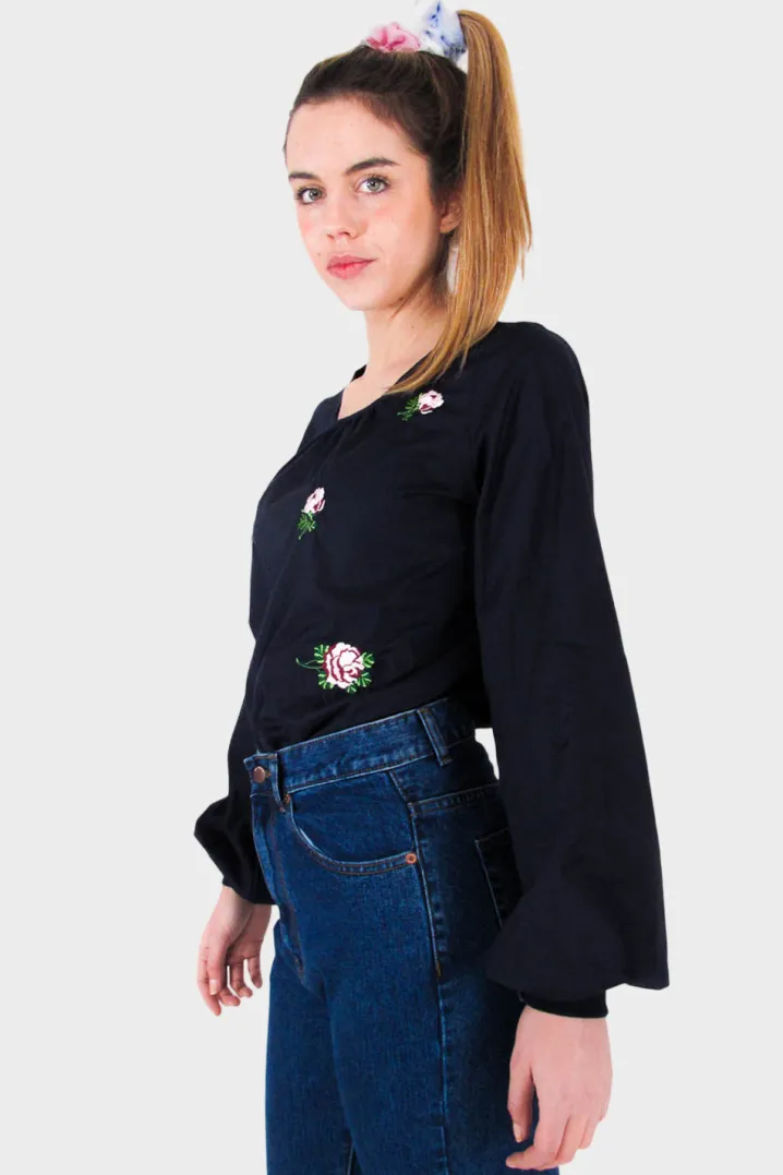 BLUSA OLIVIA MANICA A PALLONCINO RICAMO ROSE