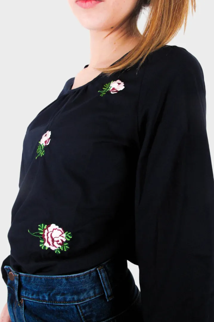 BLUSA OLIVIA MANICA A PALLONCINO RICAMO ROSE