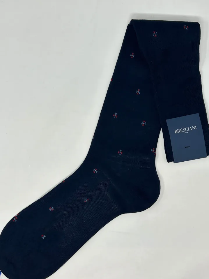 BRESCIANI CALZE BLU MICRO FIORE