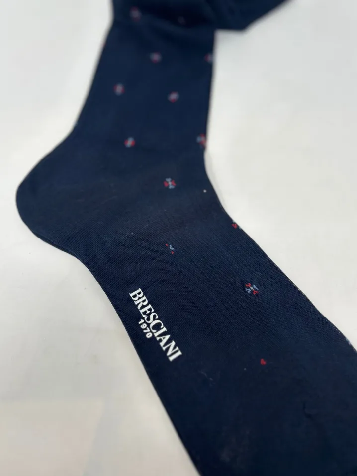 BRESCIANI CALZE BLU MICRO FIORE