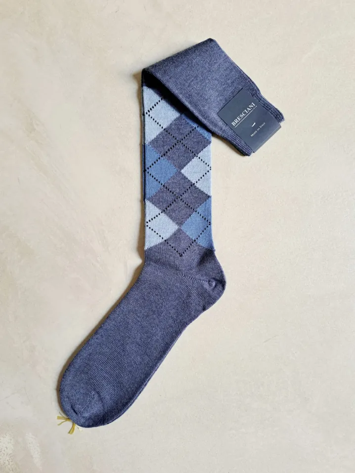 BRESCIANI CALZE LANA FANTASIA ROMBI AZZURRO