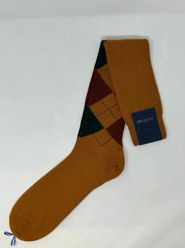 BRESCIANI CALZE LANA FANTASIA ROMBI GIALLO/VERDE/ARANCIO