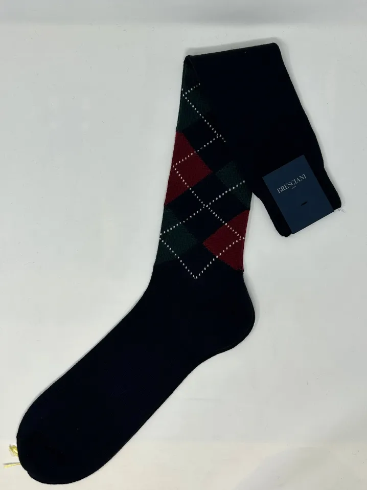 BRESCIANI CALZE LANA FANTASIA ROMBI BLU/VERDE/BORDEAUX