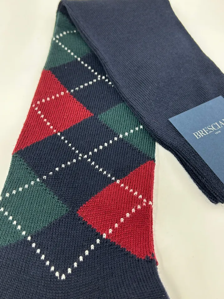 BRESCIANI CALZE LANA FANTASIA ROMBI BLU/VERDE/BORDEAUX