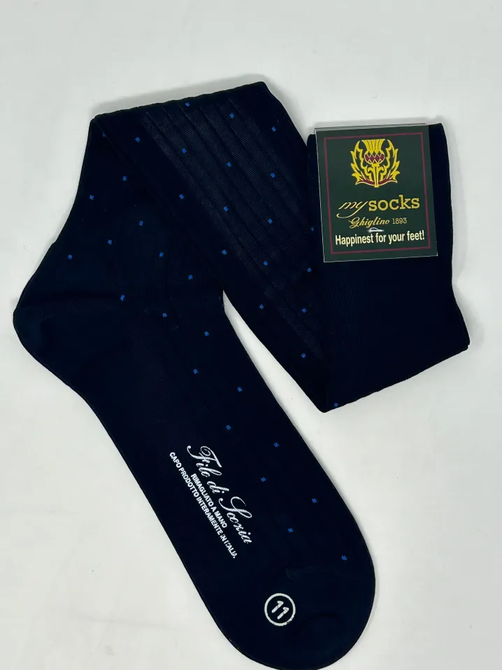 CALZA GHIGLINO 1893 FILO DI SCOZIA POIS AZZURRO