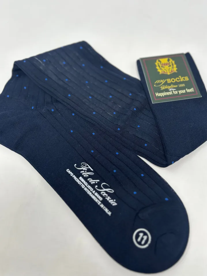 CALZA GHIGLINO 1893 FILO DI SCOZIA POIS AZZURRO
