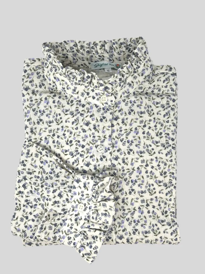 CAMICIA ALEX (OVERSIZE) COREANA CON ROUCHES FIORE LILLA IN GARZA DI CO