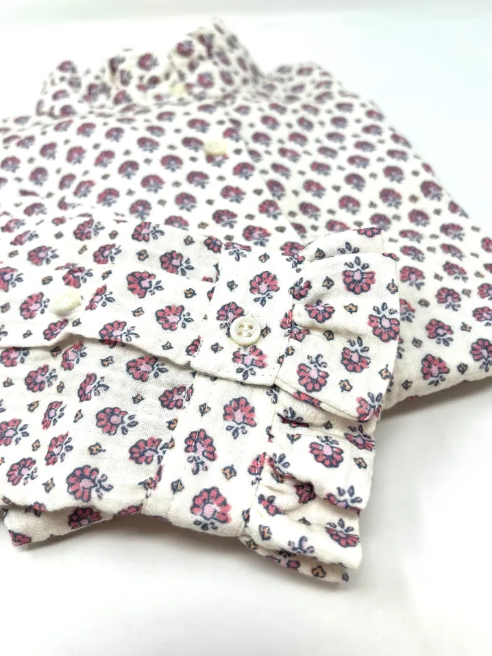 CAMICIA ALEX (OVERSIZE) COREANA CON ROUCHES FIORE ROSA IN GARZA DI COT