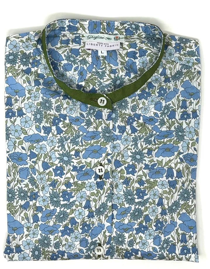 CAMICIA BETTA COREANA MADE WITH LIBERTY FABRICS FIORE AZZURRO