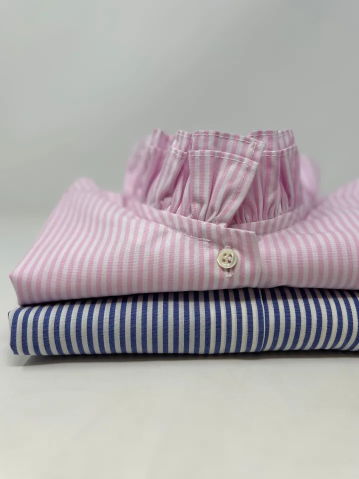 CAMICIA CARLOTTA COLLO DOPPIA MAXI ROUCHES RIGA BIANCA/ROSA