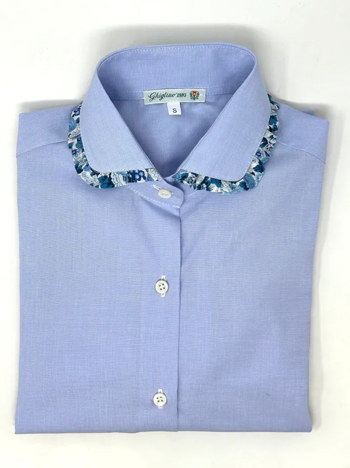CAMICIA ERIKA AZZURRA POPELINE rouches LIBERTY FABRICS