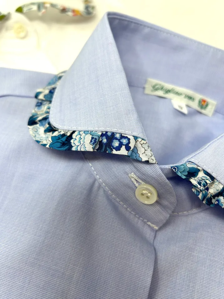 CAMICIA ERIKA AZZURRA POPELINE rouches LIBERTY FABRICS