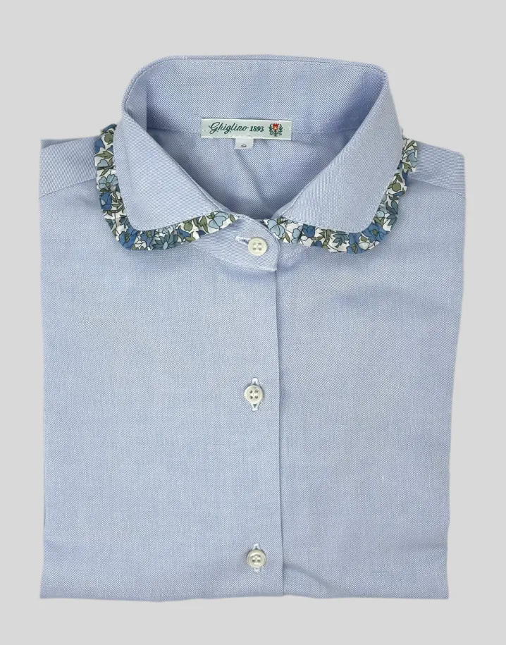 CAMICIA ERIKA OXFORD AZZURRA rouches LIBERTY FABRICS