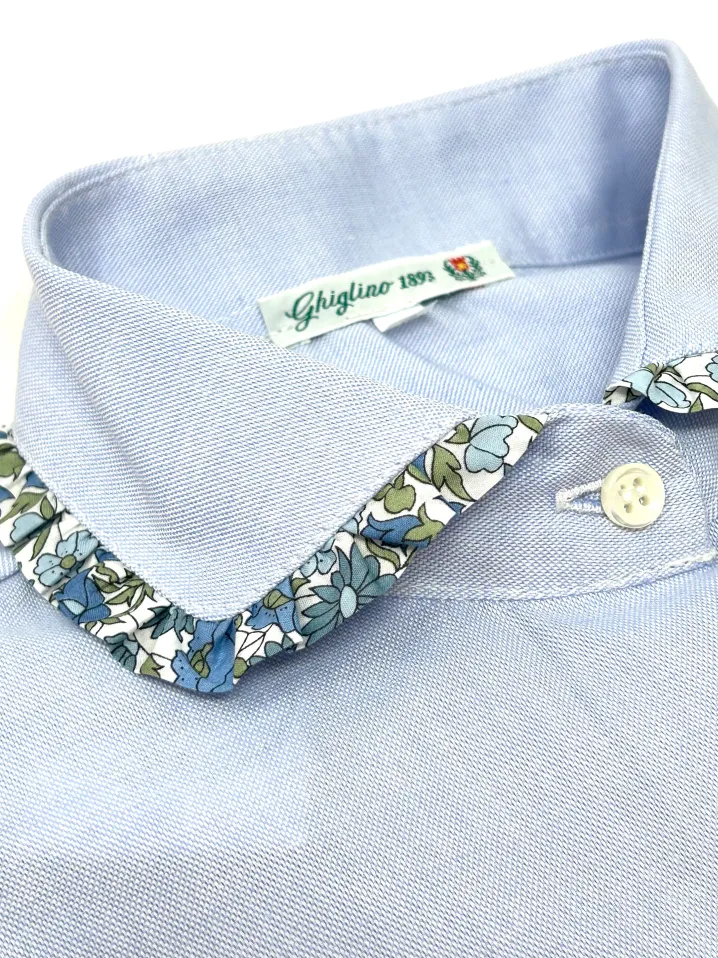 CAMICIA ERIKA OXFORD AZZURRA rouches LIBERTY FABRICS