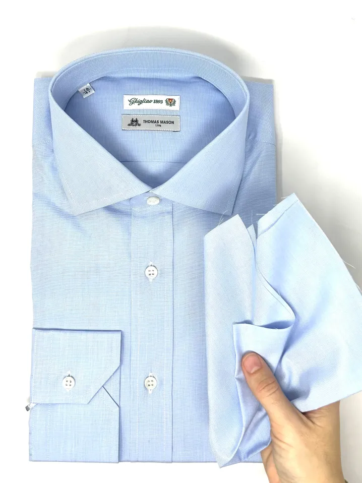 CAMICIA FIL A FIL AZZURRO