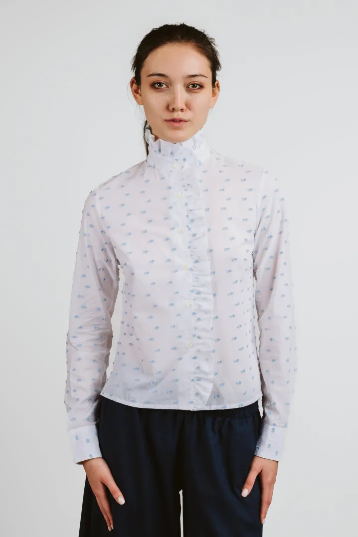 CAMICIA LULU BIANCA PLUMETIS CELESTE