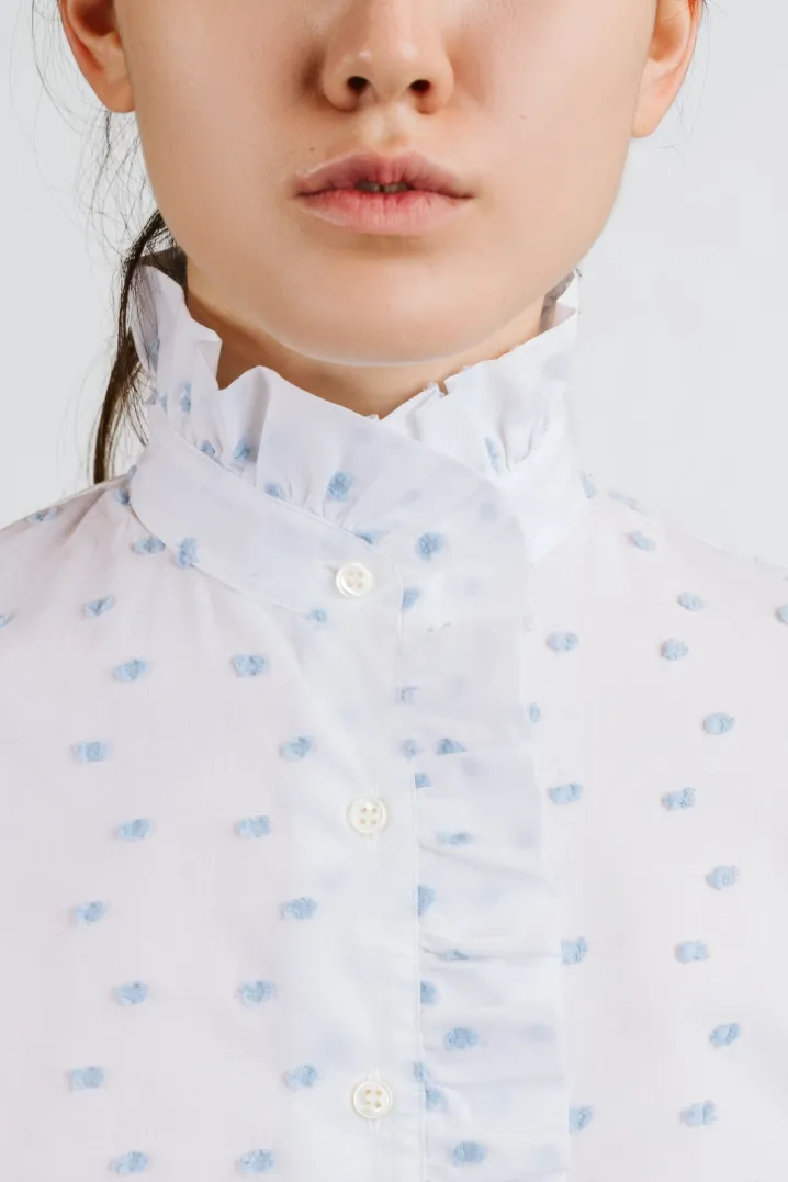 CAMICIA LULU BIANCA PLUMETIS CELESTE