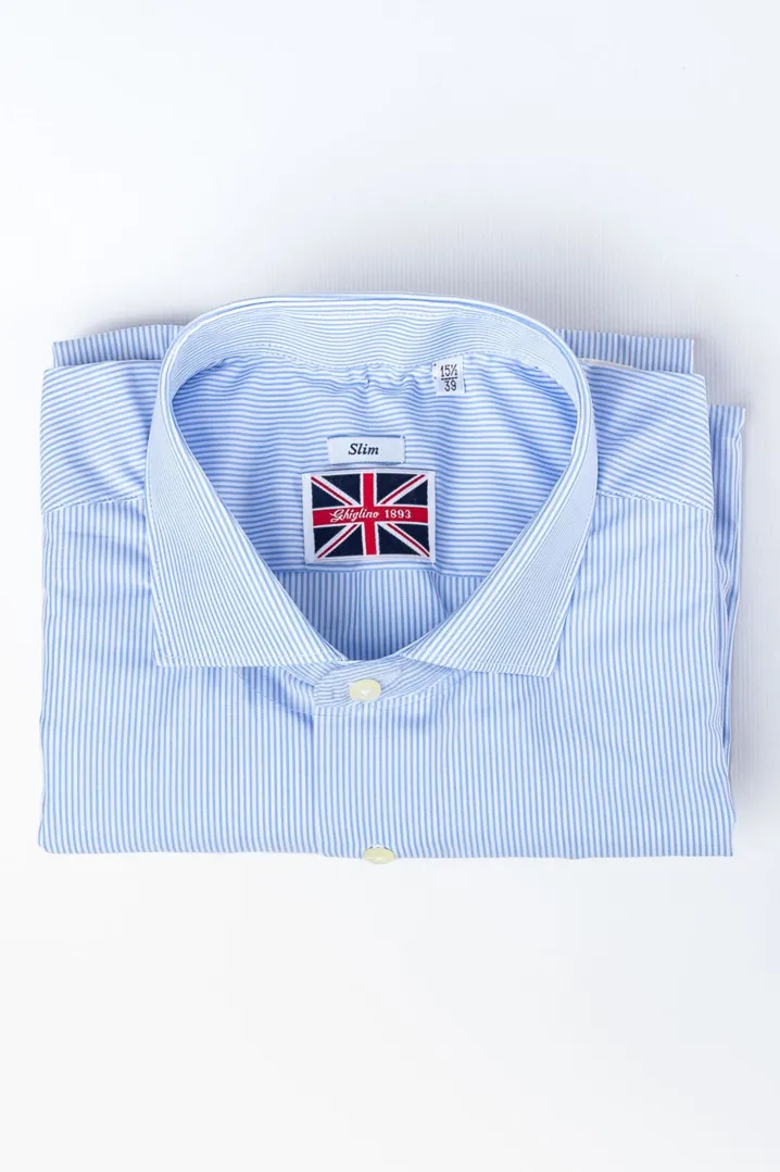 CAMICIA MILLE RIGHE BIANCO AZZURRO
