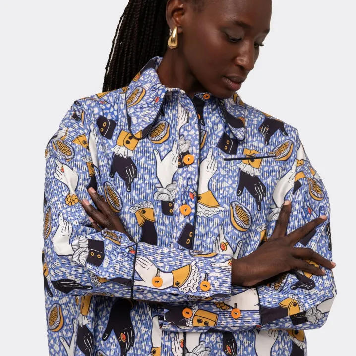 CAMICIA OVERSIZE PRINTED WAX PURPLE HANDS ENDELEA