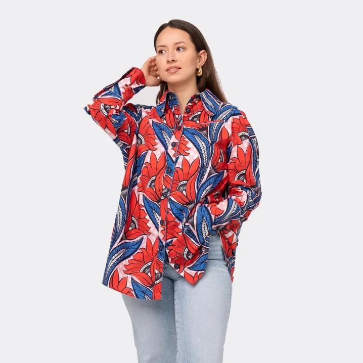 CAMICIA OVERSIZE PRINTED WAX PURPLE HANDS ENDELEA