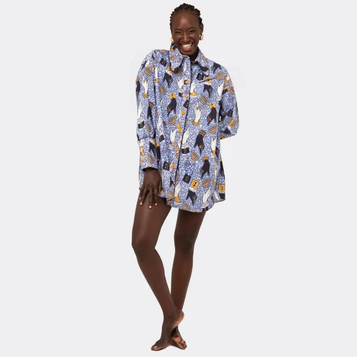 CAMICIA OVERSIZE PRINTED WAX PURPLE HANDS ENDELEA