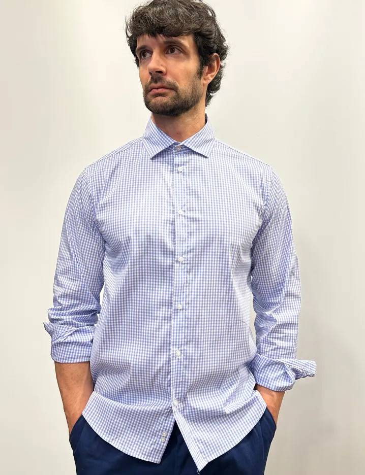 CAMICIA "KENNEDY" QUADRETTO VICHY AZZURRO