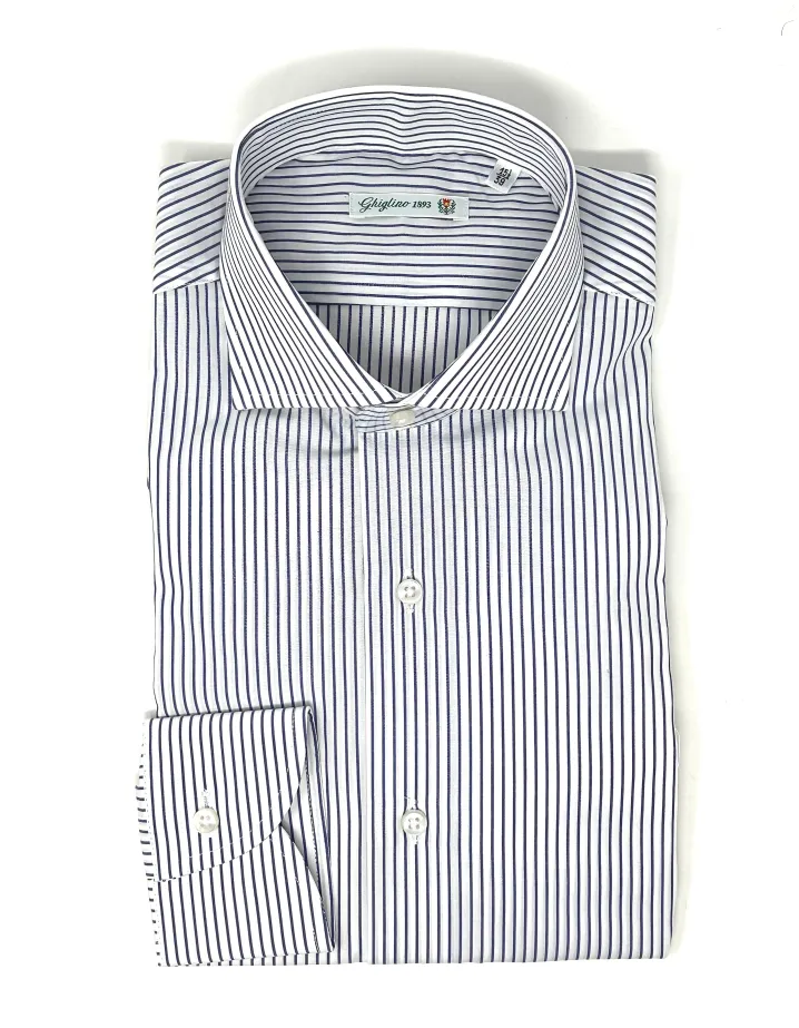 CAMICIA RIGA BIANCA/BLU SCURO