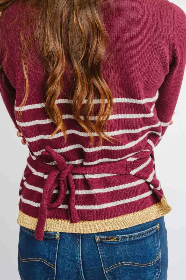 CARDIGAN "AMELIA" INCROCIATO RIGHE BORDO LUREX