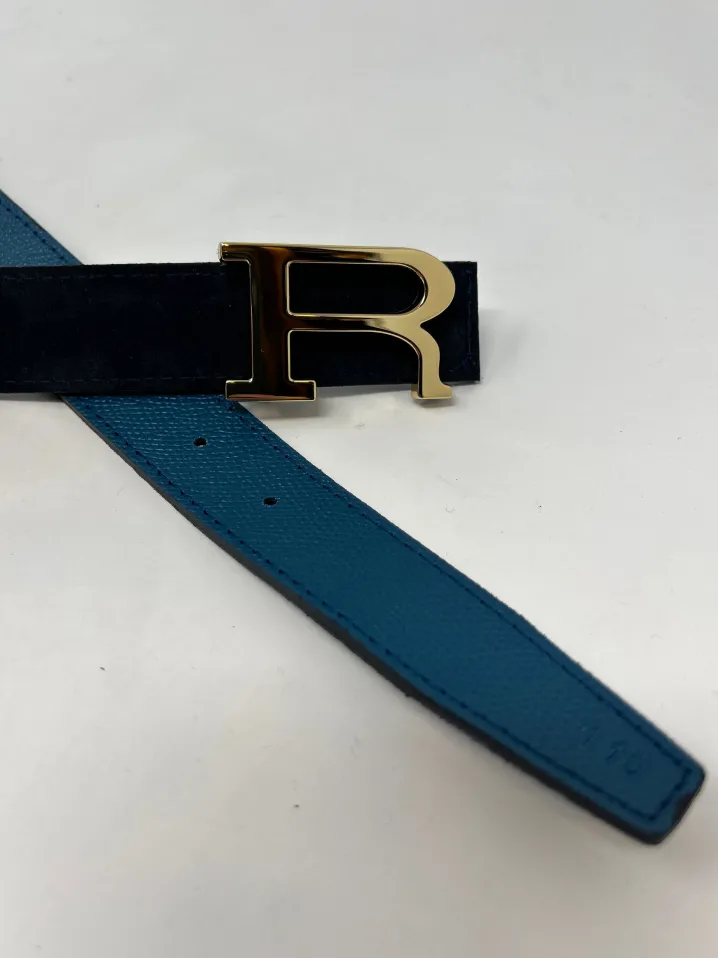 CINTURA ALPHABET STYLE REVERSIBILE PELLE PETROLIO/CAMOSCIO BLU