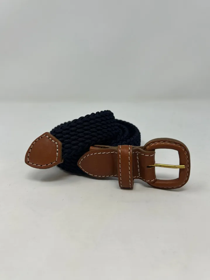 CINTURA ELASTICO BLU FIBBIA IN PELLE CUOIO G1893