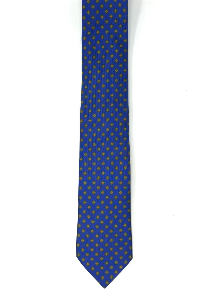 CRAVATTA BLU CINA CON ROMBO VERDE/OCRA