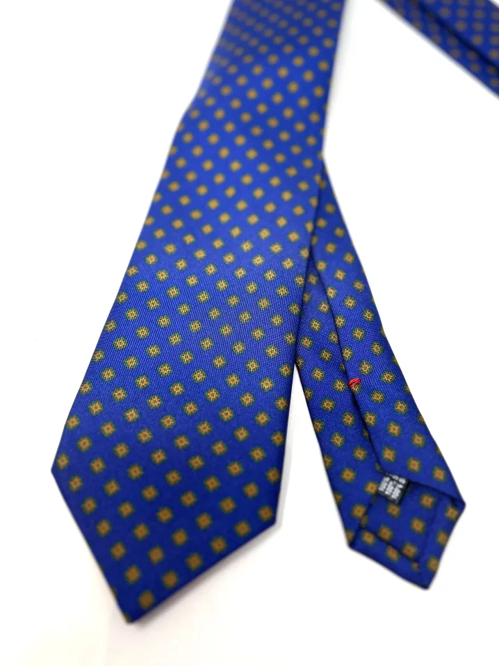 CRAVATTA BLU CINA CON ROMBO VERDE/OCRA