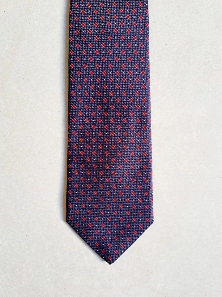 CRAVATTA MOTIVO MICRO FIORELLINO BLU ROSSO