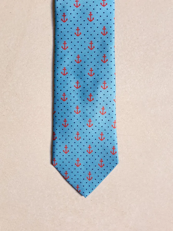 CRAVATTA SETA FOULARD CELESTE ANCORE E POIS