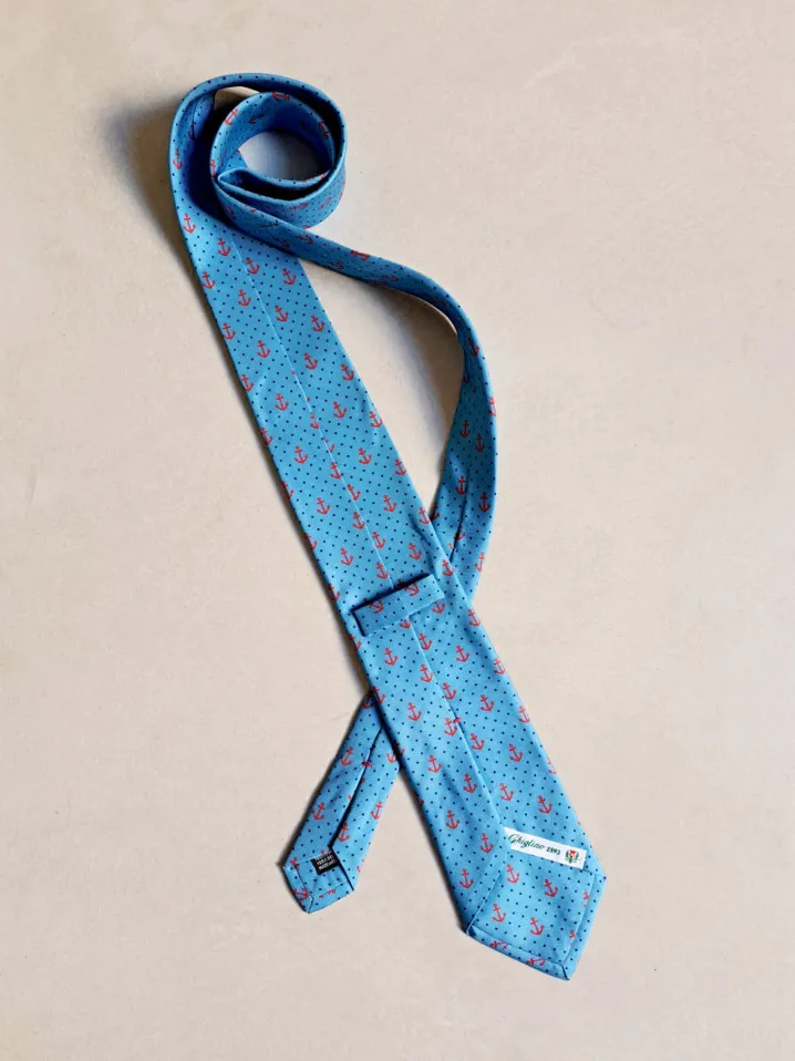 CRAVATTA SETA FOULARD CELESTE ANCORE E POIS