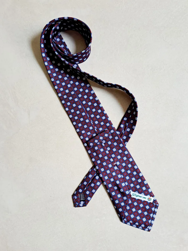 CRAVATTA SETA FOULARD MOTIVO GEOMETRICO BLU BORDEAUX