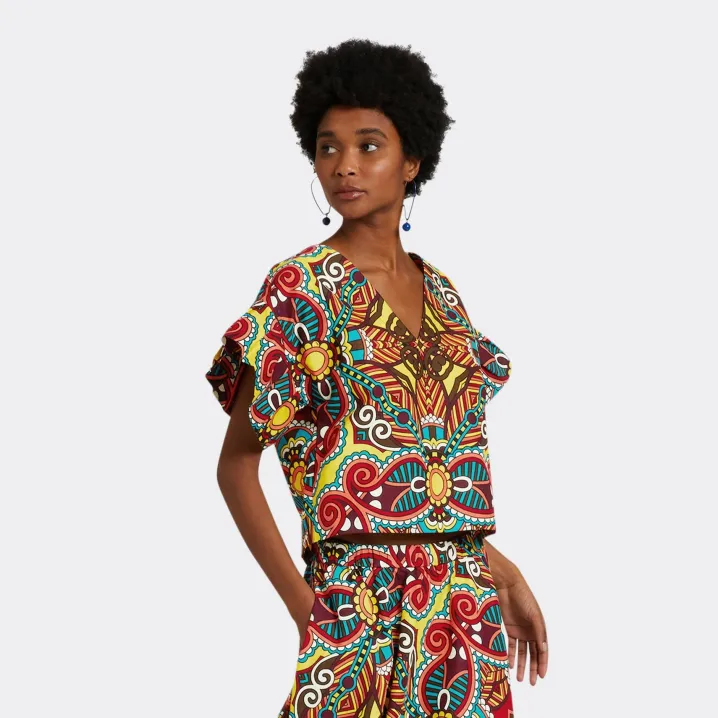 ENDELEA TOP CON VOLANT AFRICAN WAX AFRICAN FABRICS