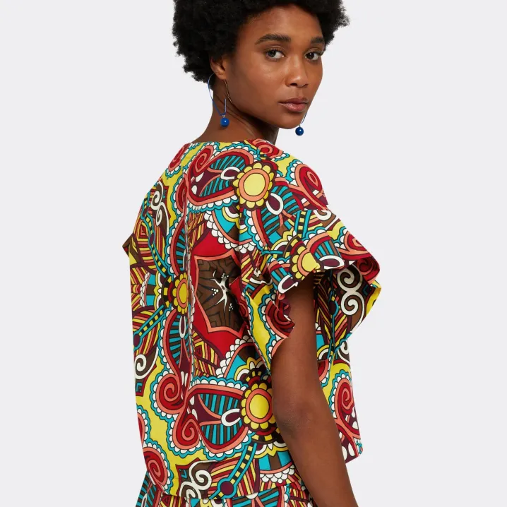 ENDELEA TOP CON VOLANT AFRICAN WAX AFRICAN FABRICS