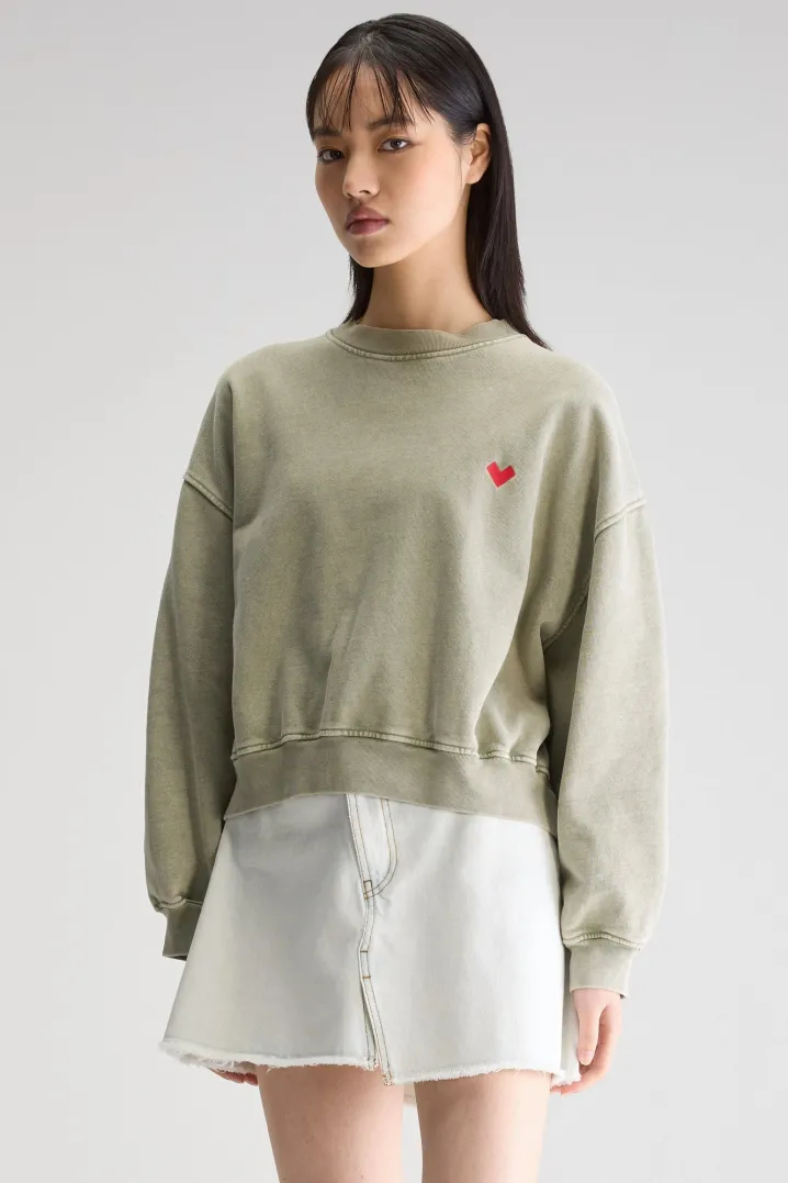 FANCY CROPPED CREWNECK SWEATSHIRT SAGE GREEN