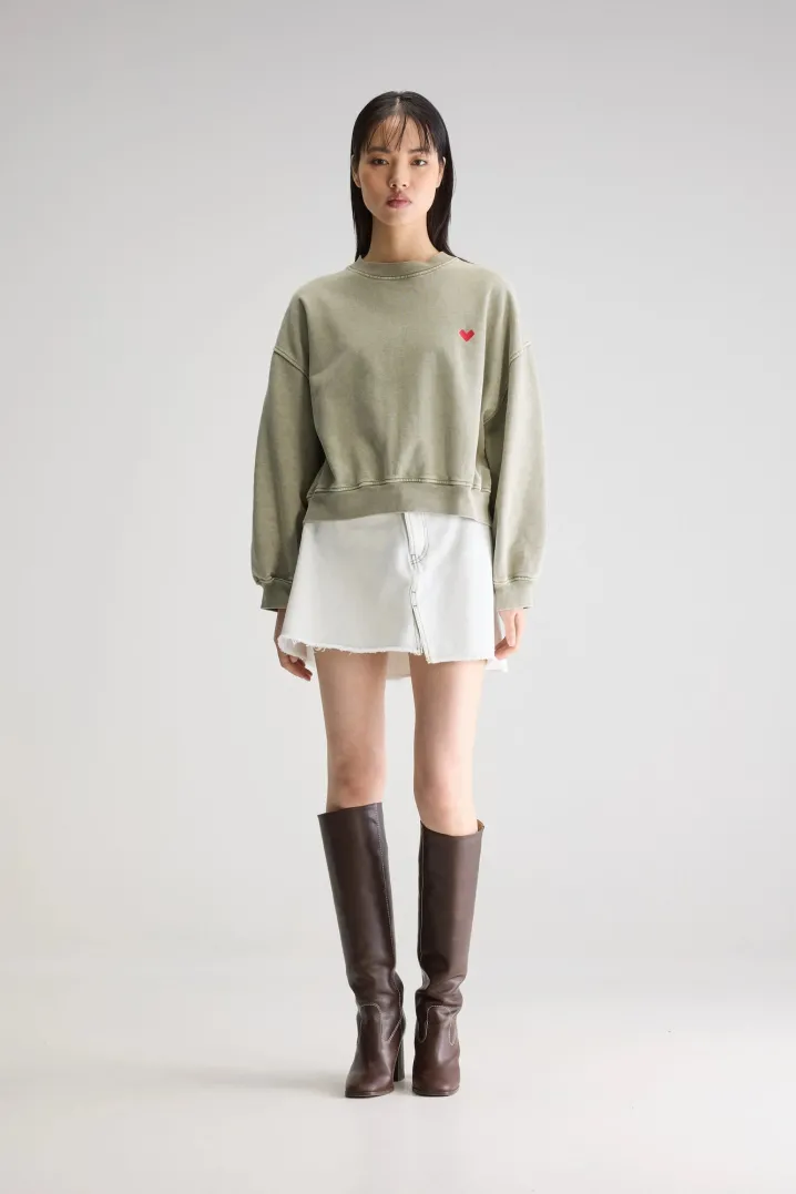 FANCY CROPPED CREWNECK SWEATSHIRT SAGE GREEN