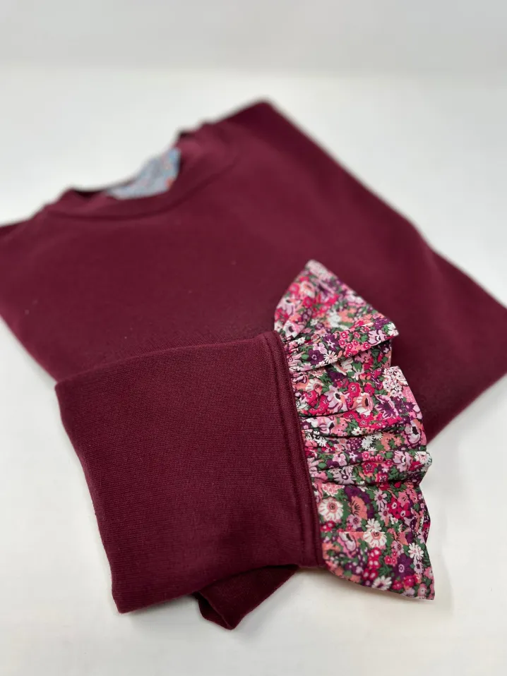 FELPA BUFFY BORDEAUX POLSI MAXI ROUCHES LIBERTY FABRIC