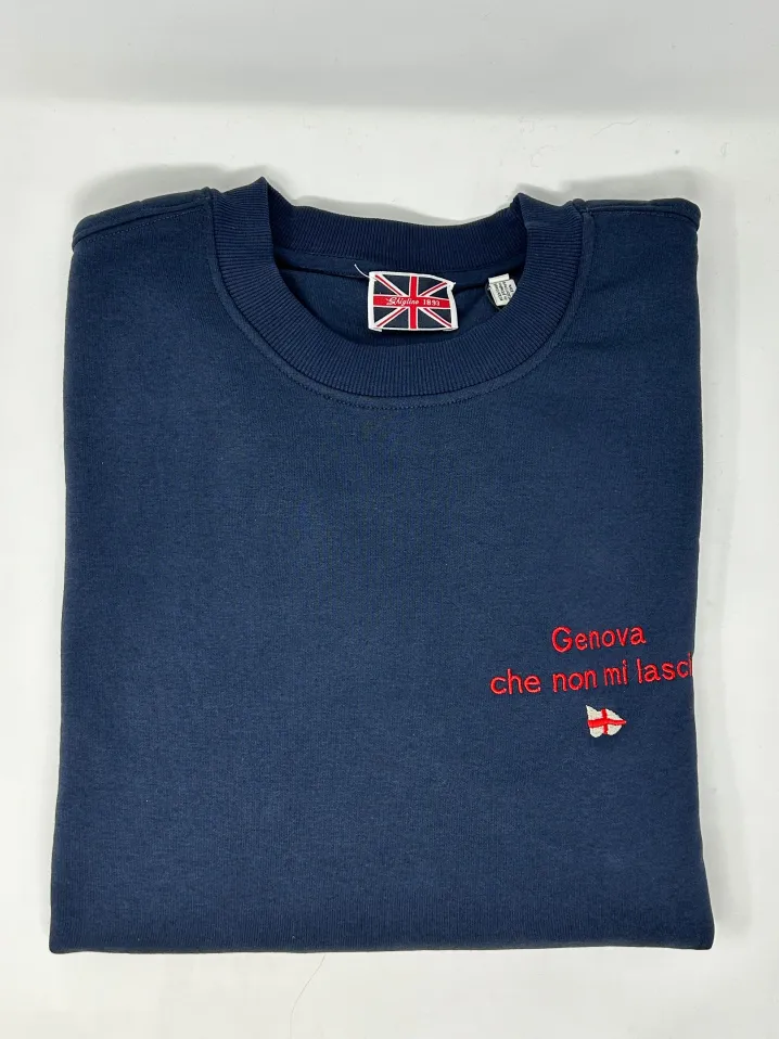 FELPA GIROCOLLO RICAMO GENOVESE "GENOVA CHE NON MI LASCIA" BLU